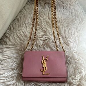 Saint Laurent -Grain De Poudre Small Classic Monogram Kate Satchel Old Rose